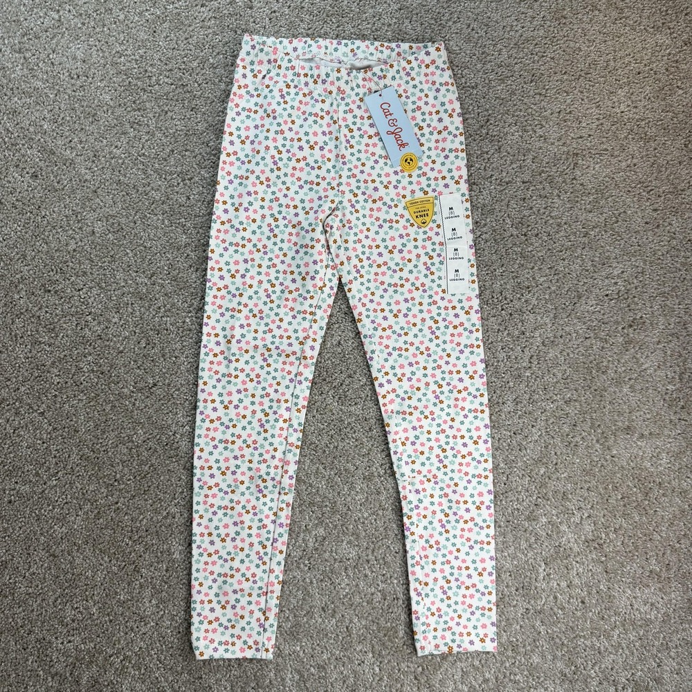 Cat & Jack Leggings Girls 8 Multicolor Floral Ankle Tough Cotton Durable Knee